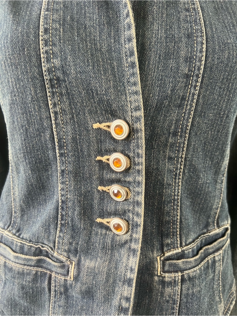 French Cuff Dark Blue Denim Tailored Jacket - Picture 4 of 10